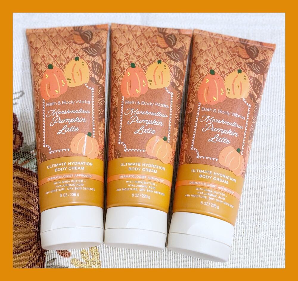 Bath & Body Works Marshmallow Pumpkin Latte 8oz Ultimate Hydration Body Cream x3